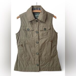 Woolrich Women’s XS Fitted Vest Dark Shale Cotton Blend Plaid Lined Button Front